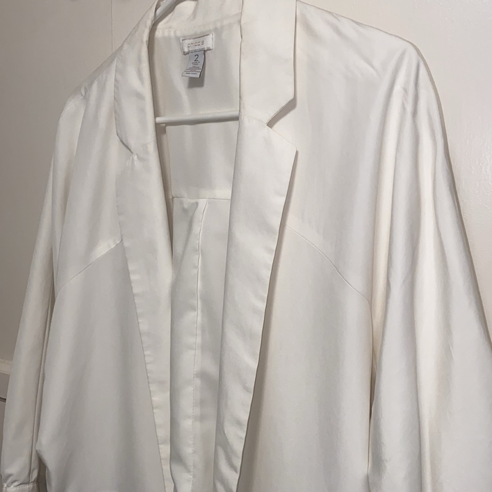 Chico’s Size 2 Cream Notch Collar Cuffed Sleeve Blazer - Picture 11 of 12